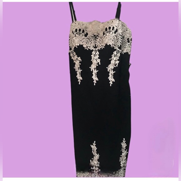 Haute Monde Embellished Strapless Bodycon Black & Tan Dress - Size Large - Picture 3 of 4